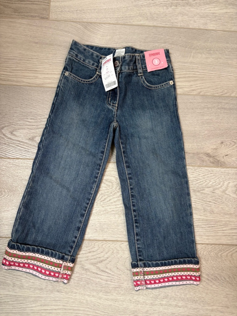 Gymboree Dark Blue Denim Jeans with Pink Accent Cuffs